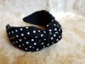 Диадема с възел Черна диадема с бели точки Черна диадема Натурално бяло Диадеми Ръчна Изработка , снимка 6