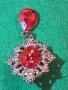 КРАСИВА АРТ-НУВО СТИЛ БРОШКА ПОЗЛАТЕНА с РУБИНИ КРИСТАЛИ 12381, снимка 1