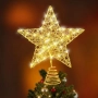 Нова Светеща звезда за елха 25см златна метална украса дом Коледа стая, снимка 1