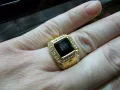 Изключително красив и стилен мъжки пръстен Iced Cult Gold - неръждаема стомана златен цвят златист !, снимка 1