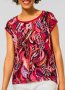 СТРАХОТНА многоцветна блуза в преобладаващи червени цветове, снимка 1 - Тениски - 40865071