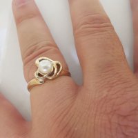 Златен пръстен с бяла перла , снимка 10 - Пръстени - 34678377