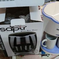 Кафемашина с подарък 2 чаши SAPIR SP 1170 L, 450W, LED индикатор, Бяла, снимка 1 - Кани - 32707472