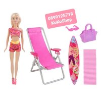 Кукла на плажа със сърф и шезлонг/Кукла по бански, снимка 1 - Кукли - 35396313