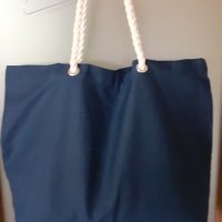 чанта за плаж плътна и качествена, 100% тъмно син супер плътен памук, снимка 2 - Чанти - 33111574