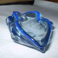 Стар син пепелник  кристал-стъкло, снимка 3 - Други стоки за дома - 35189680