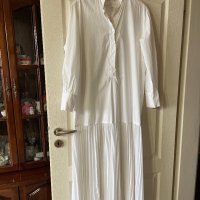 нова бяла класическа дълга еластична елегантна рокля  риза  zara  плисирана плисе , снимка 1 - Рокли - 43610635