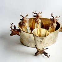 Античен сет чаши с еленска глава и купа от Бронз-Месинг за Хижари или Ловци, снимка 9 - Антикварни и старинни предмети - 38345626