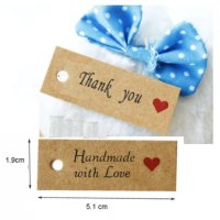 50 бр тесни Handmade with love Thank You Тагове табелки етикети картонени подаръци ръчна изработка, снимка 1 - Други - 32511943