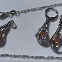 Дамски комплект синджирче, висулка и обеци с камък, щампа 925 сребро, снимка 4 - Бижутерийни комплекти - 36939238
