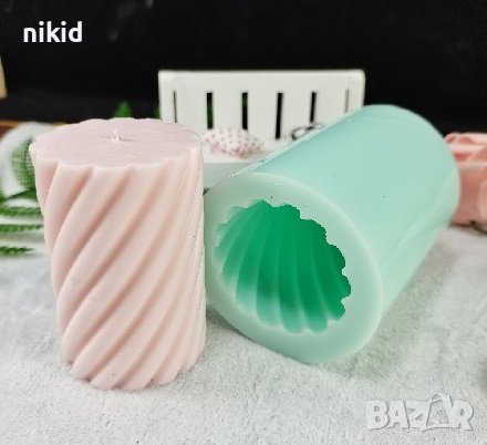 3D Спирала цилиндър висок силиконов молд форма калъп за украса свещ фондан декорация гипс сапун, снимка 1