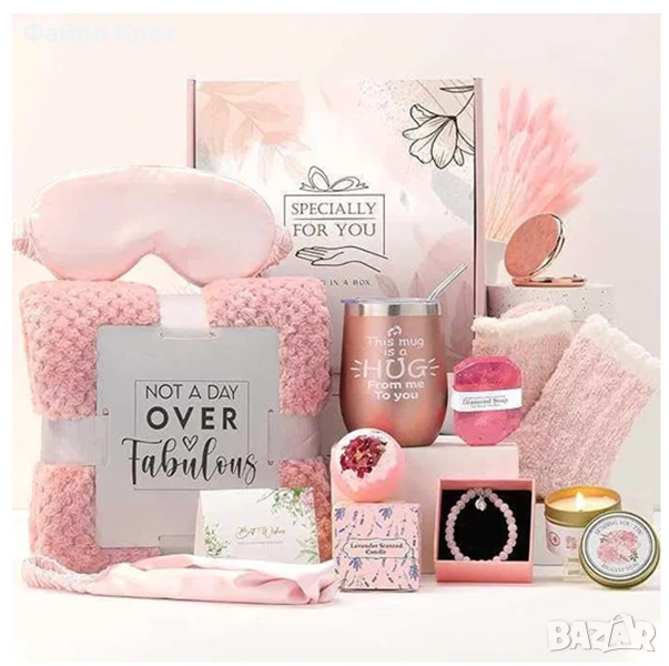 Комплект грижа за жена спа подарък за празник, осми март, рожден ден 10 части - Розов, снимка 1