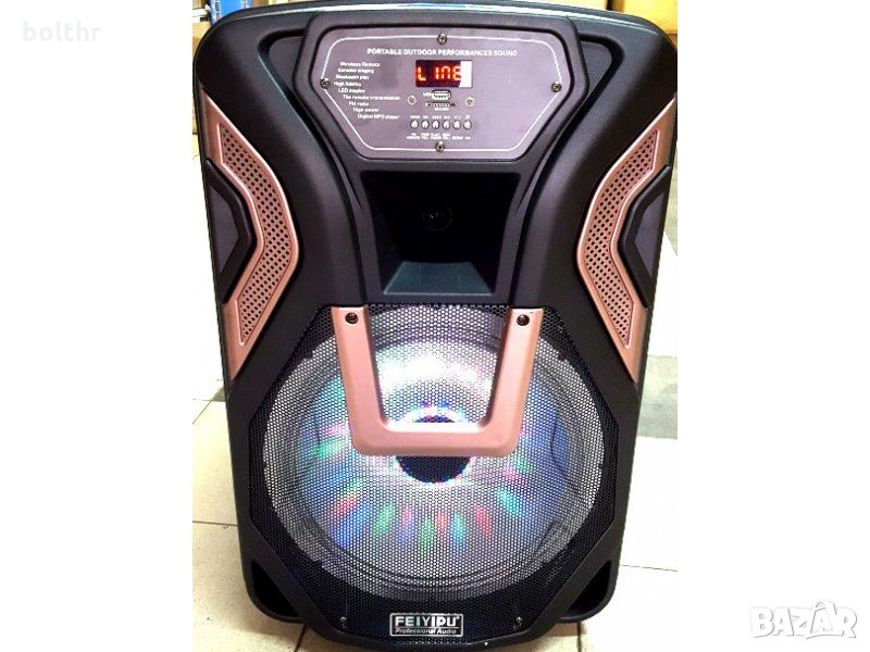 15 инчова тонколона FEYIPU K8-15 с вграден акумулатор, Bluetooth, МП3 плейър, безжични микрофони 2 б, снимка 1