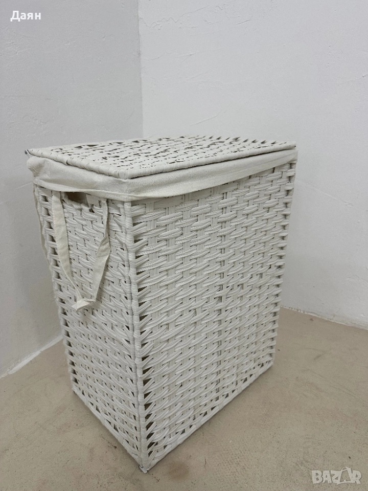 Кош за пране от синтетичен ратан с капак и дръжки 90L SONGMICS, снимка 1