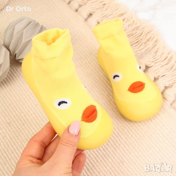 Бебешки боси обувки Befado, Жълти с пате, снимка 1