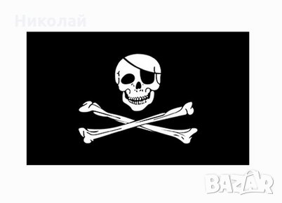 Пиратско знаме 90 х 150 см. с метални капси / халки . Череп и кости пират Jolly Roger, снимка 1