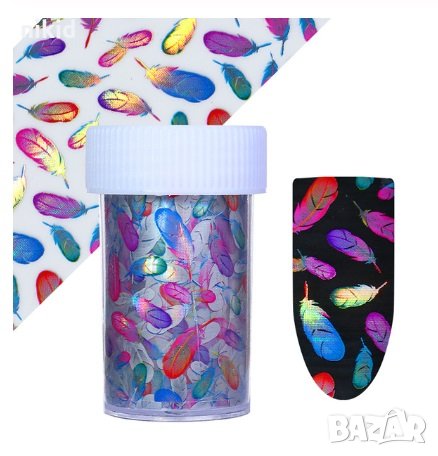 цветни пера декорация декоративно фолио лента за нокти маникюр 3д  100cmx4, снимка 1