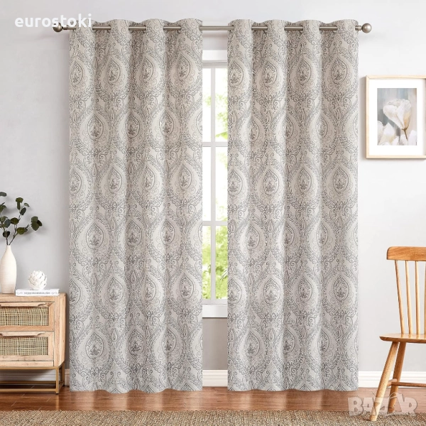 TOPICK Комплект от 2 непрозрачни завеси, 130 х 245 см, термоизолирана завеса с капси, флорален принт, снимка 1