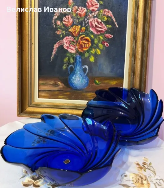 Винтидж стъклени купи на Arcoroc в перфектно състояние. Кобалтово синьо., снимка 1