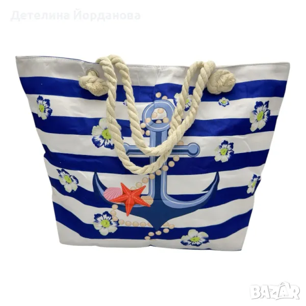 Просторна плажна чанта с дизайн на морска котва, снимка 1