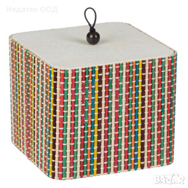 Бамбукова кутия, за бижута, цветна, 11,5x11,5x10 см, снимка 1