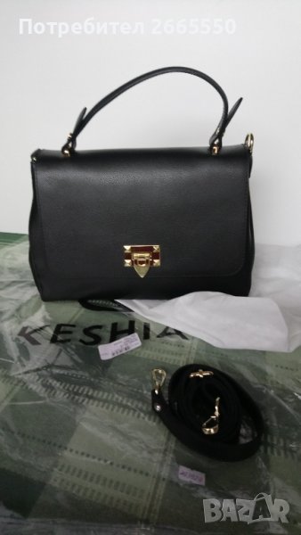 Нова, дамска, черна, кожена чанта, снимка 1