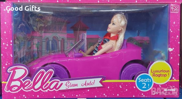 Детска розова кола с Барби и Кен