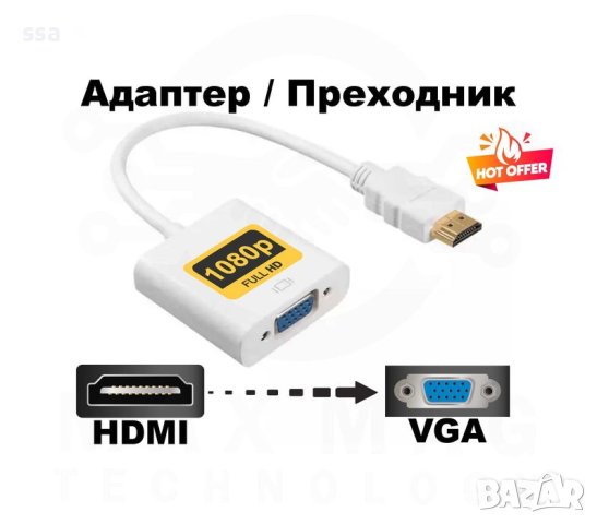 Адаптер Micro HDMI DM to VGA F White - 0.15m, снимка 2 - Кабели и адаптери - 41364248