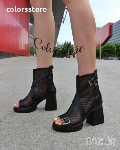 Летни боти на ток - черна кожа - LBMN56