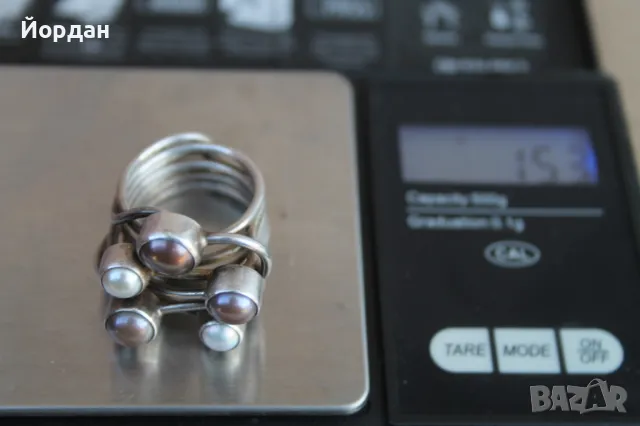 Уникален дамски сребърен пръстен с перли, снимка 12 - Пръстени - 50209936