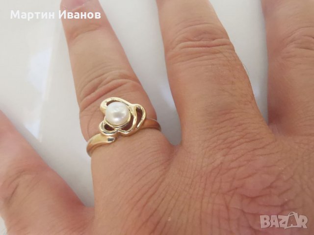 Златен пръстен с бяла перла , снимка 8 - Пръстени - 34678377