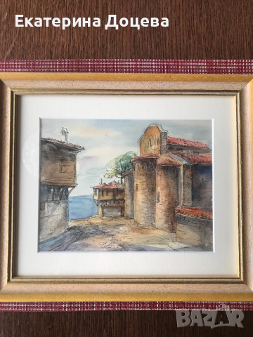 Акварел от Несебър  на неизвестен художник, снимка 4 - Картини - 36534828