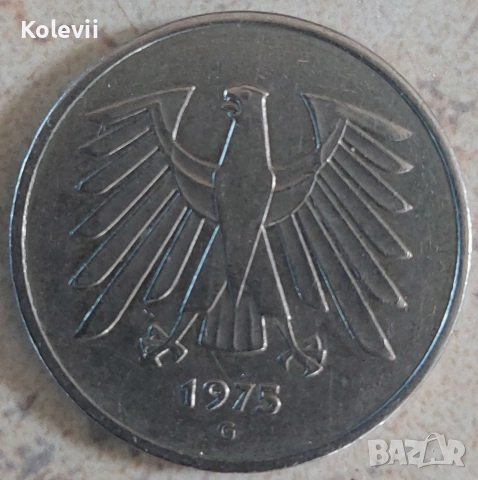 Монета 5 германски марки 1975-G, снимка 2 - Нумизматика и бонистика - 53591772