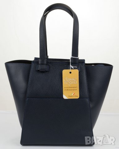 Дамска тъмносиня кожена чанта марка Classe Regina, снимка 1