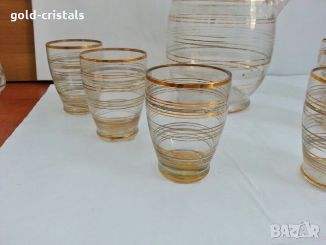 Стъклена кана и чаши  53г, снимка 3 - Антикварни и старинни предмети - 27012333