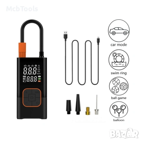 Безжичен дигитален компресор за гуми 4000mah, 150PSI, Презареждаем