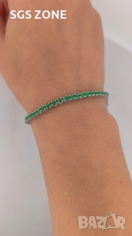 КЛАСИЧЕСКА ТЕНИС ГРИВНА ОТ СРЕБРО 925 СЪС ЗЕЛЕН ТОПАЗ, снимка 6 - Гривни - 52711324