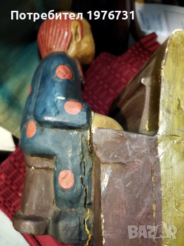Стара дървена Статуетка, фигура на Клоун свирещ на пияно, снимка 5 - Статуетки - 43587066