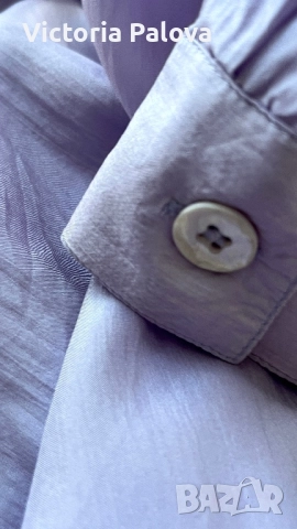 Копринена риза vintage MISS YOU цвят лавандула, снимка 11 - Ризи - 51983422