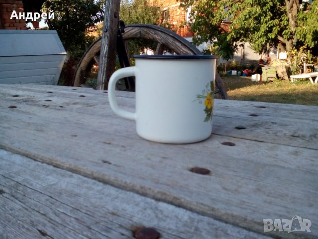 Старо емайлирано канче,чаша #2, снимка 3 - Антикварни и старинни предмети - 27108599