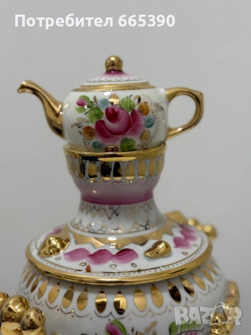 Порцеланов самовар Гжель, снимка 4 - Антикварни и старинни предмети - 52923249