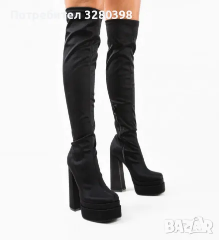 Модни дамски чизми над коляното на висок ток и платформа, снимка 4 - Дамски ботуши - 48261884