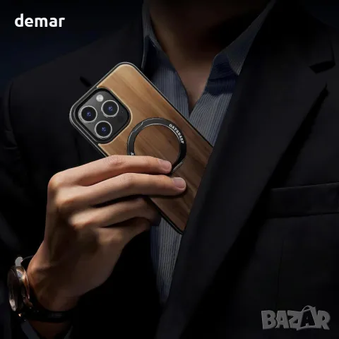 Калъф PANPHEN за IPhone 16 Pro Max 6.9" Магнитен дървен калъф, черен, снимка 7 - Калъфи, кейсове - 49087218