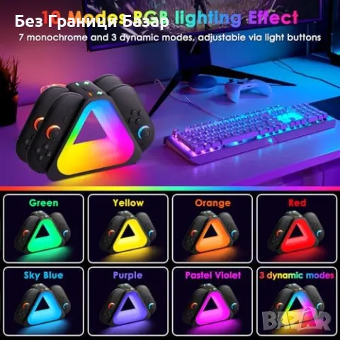 Нова Зарядна Станция за Switch 2 Joy-Cons – 4x Контролера, RGB Осветление, снимка 3 - Друга електроника - 50286444