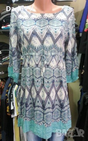 Тънка памучна РОКЛЯ/РИЗА/ТУНИКА в цветове сиво-аква, снимка 1