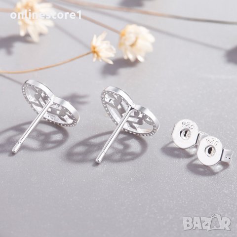 Сребърни Обеци Сърце на живота - 925 печат сребро BT414, снимка 2 - Обеци - 28148563