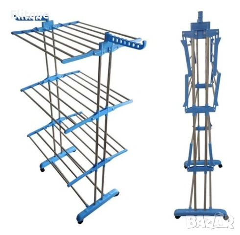 Сгъваем сушилник за дрехи на колелца – практична стойка за сушене на пране, снимка 15 - Сушилници - 53005112