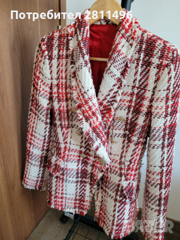 Дамско палто от букле в цвят екрю и червено, снимка 2 - Якета - 44855318