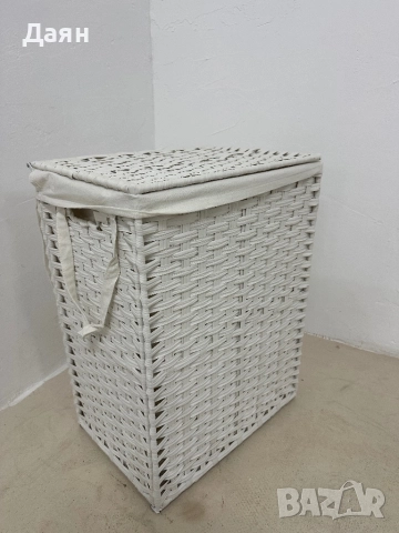 Кош за пране от синтетичен ратан с капак и дръжки 90L SONGMICS