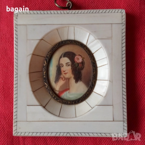 Дамски портрет- върху слонова кост., снимка 2 - Антикварни и старинни предмети - 52621907
